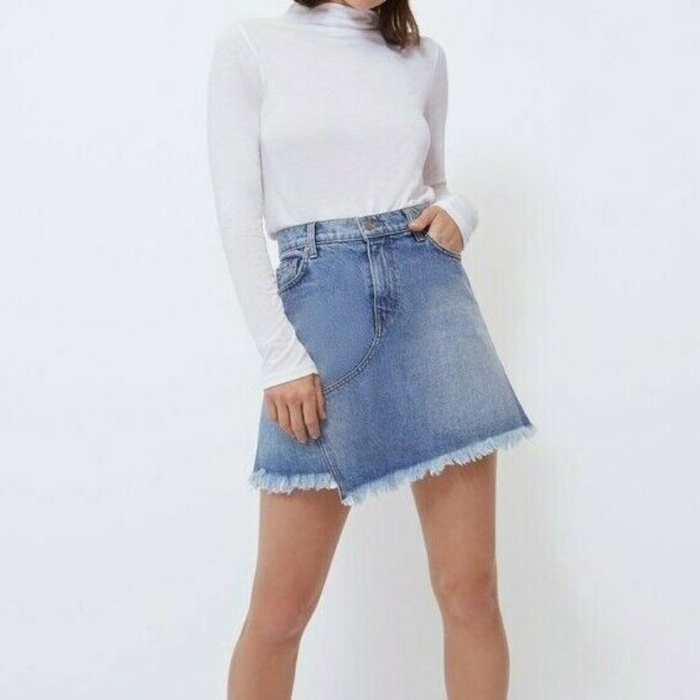 BALDWIN Andie Frayed Asymmetric Hem Denim Skirt